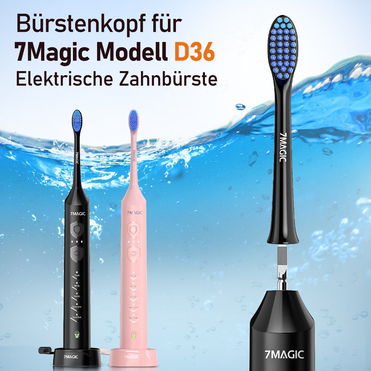 MCURO Aufsteckbürsten Ersatzbürsten Kompatibel mit D36 Elektrischen Zahnbürste, PEDEX-Bürstenkopf, Zahnbürstenköpfe Schwarz, Arbeitet mit Precision Clean, 3D Whitening, Sensitive Clean, U-förmige Borsten, Standardgröße,Ersatzbürsten für Schallzahnbürste