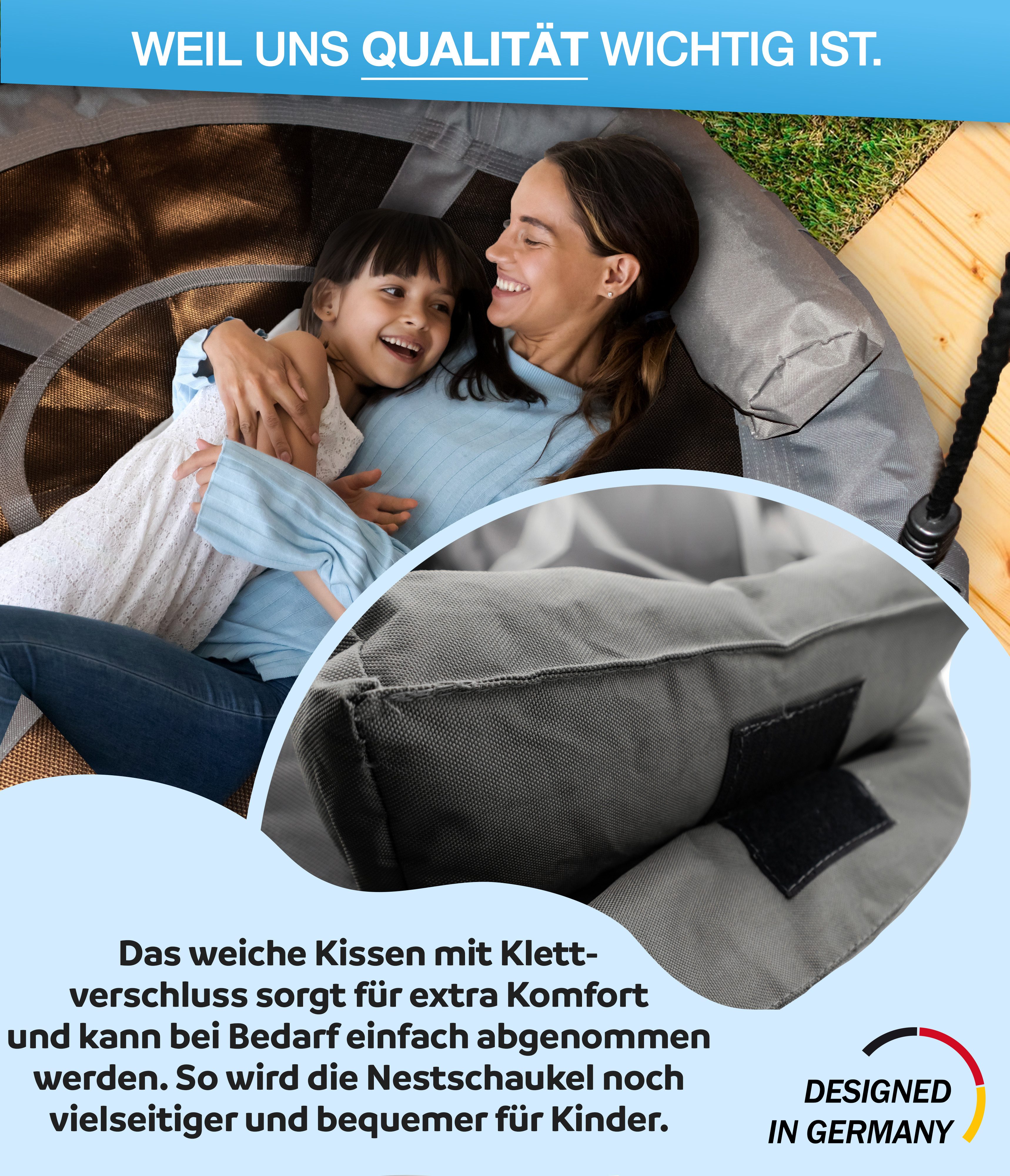 PHIBER-SPORTS Nestschaukel Outdoor Kinder - Ø 100cm - Mit Kissen + Haltegri günstig online kaufen