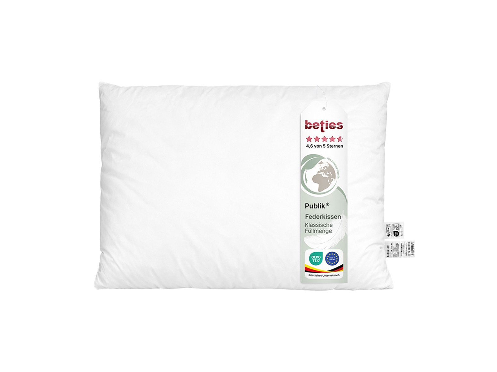 beties Federkissen Publik, Füllung: Gänse- und Entenfedern, Bezug: Baumwolle, Seitenschläfer, Rückenschläfer, Bauchschläfer, 1 Stück, 25x35 cm; waschbar