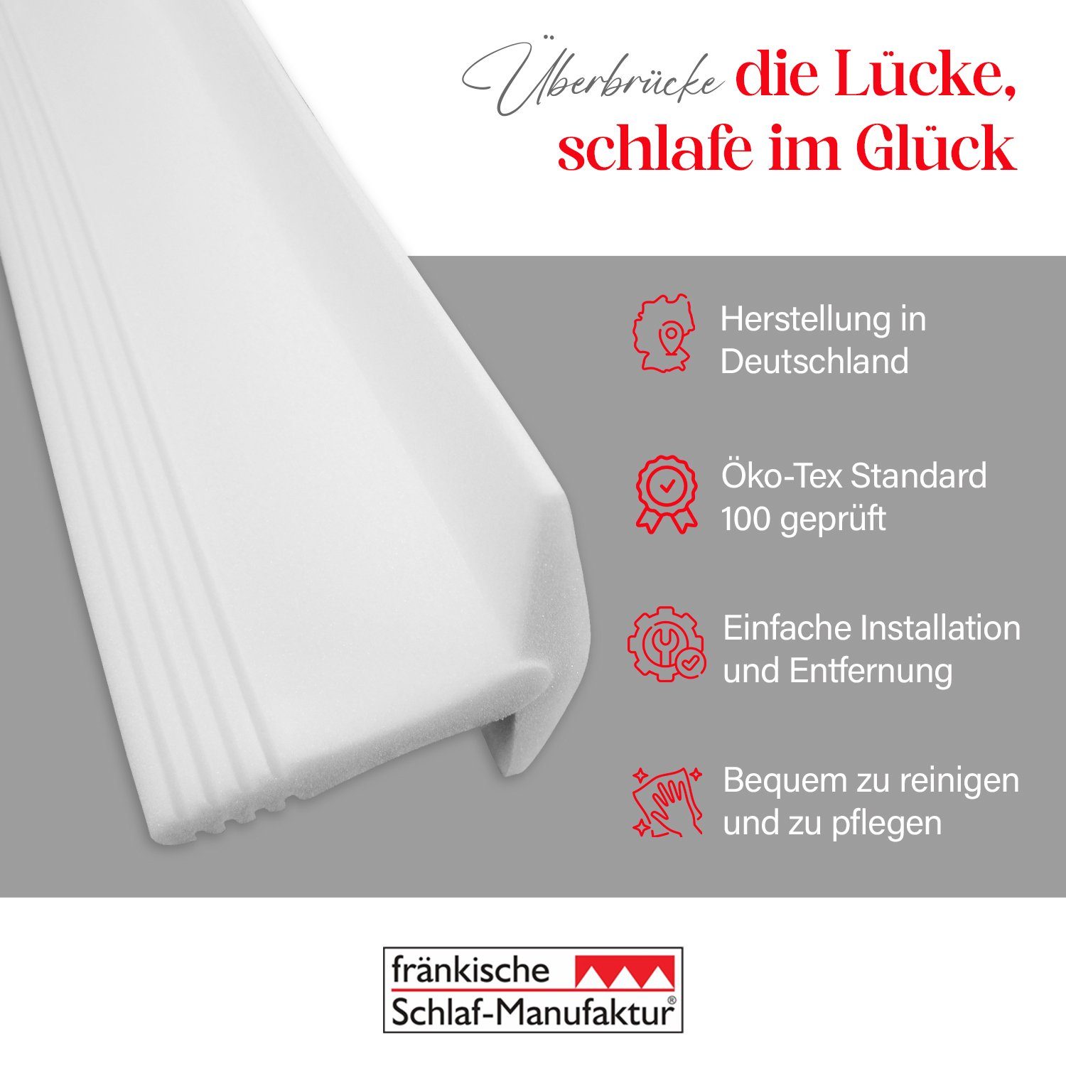 fränkische Schlaf-Manufaktur Schaumstoffeinlage Matratzen Ritzenfüller, Liebesbrücke, Bettbrücke