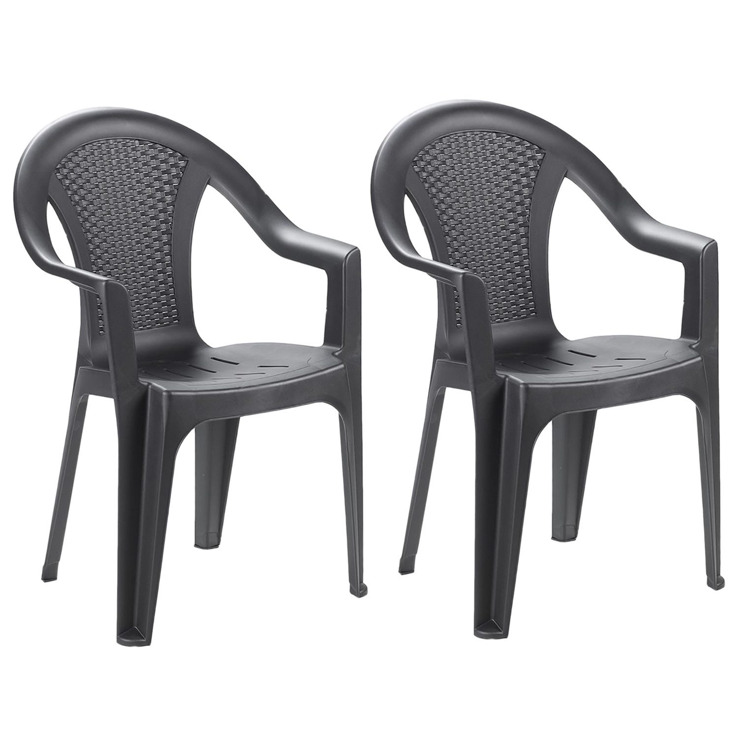 Mojawo Armlehnstuhl 2 Stapelstuhl Gartenstuhl Kunststoff Wetterfest Rattan Optik Anthrazit