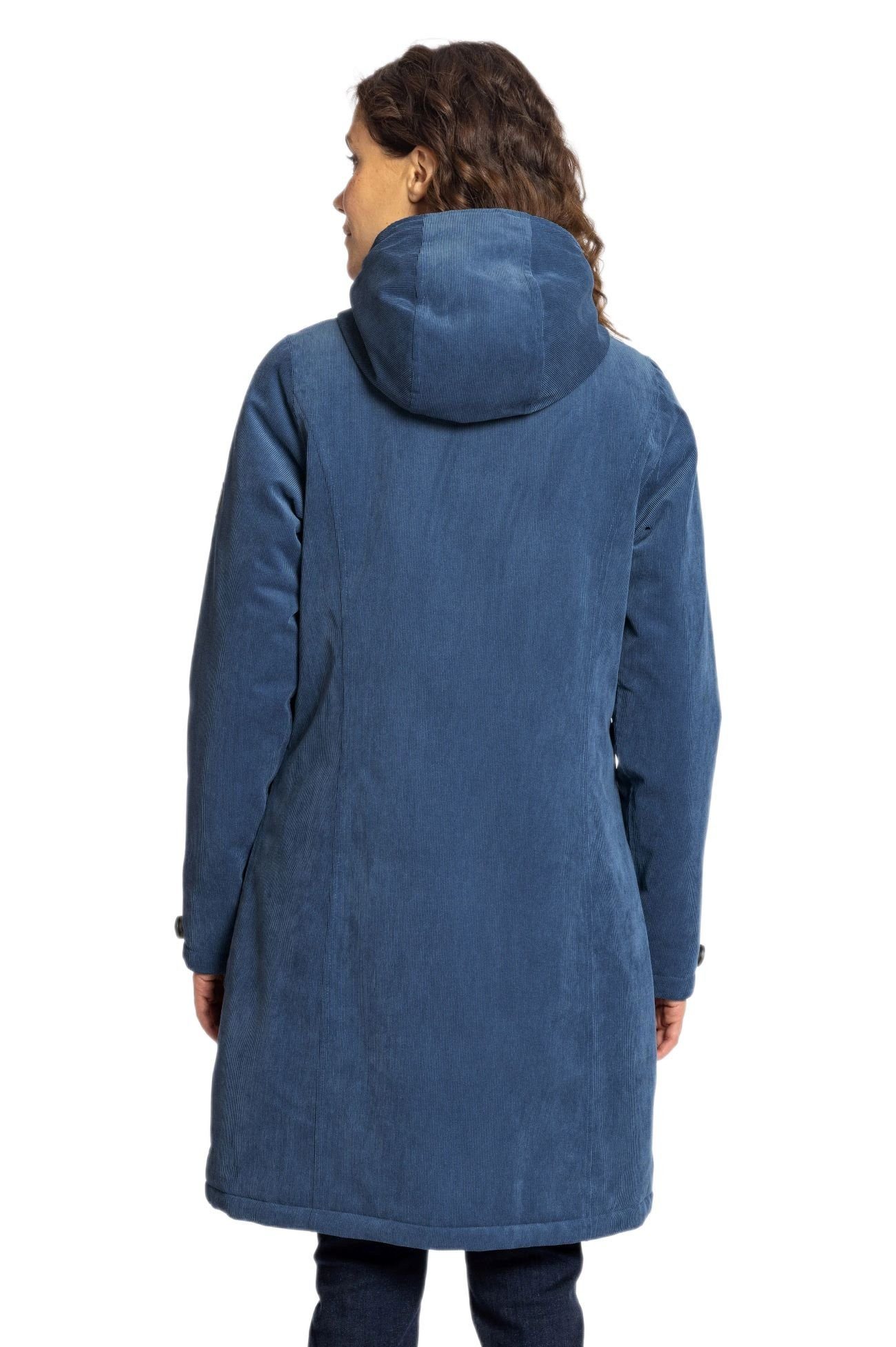 Elkline Wintermantel Glasgow Cord (winddicht, wasserdicht, warm) blau Damen