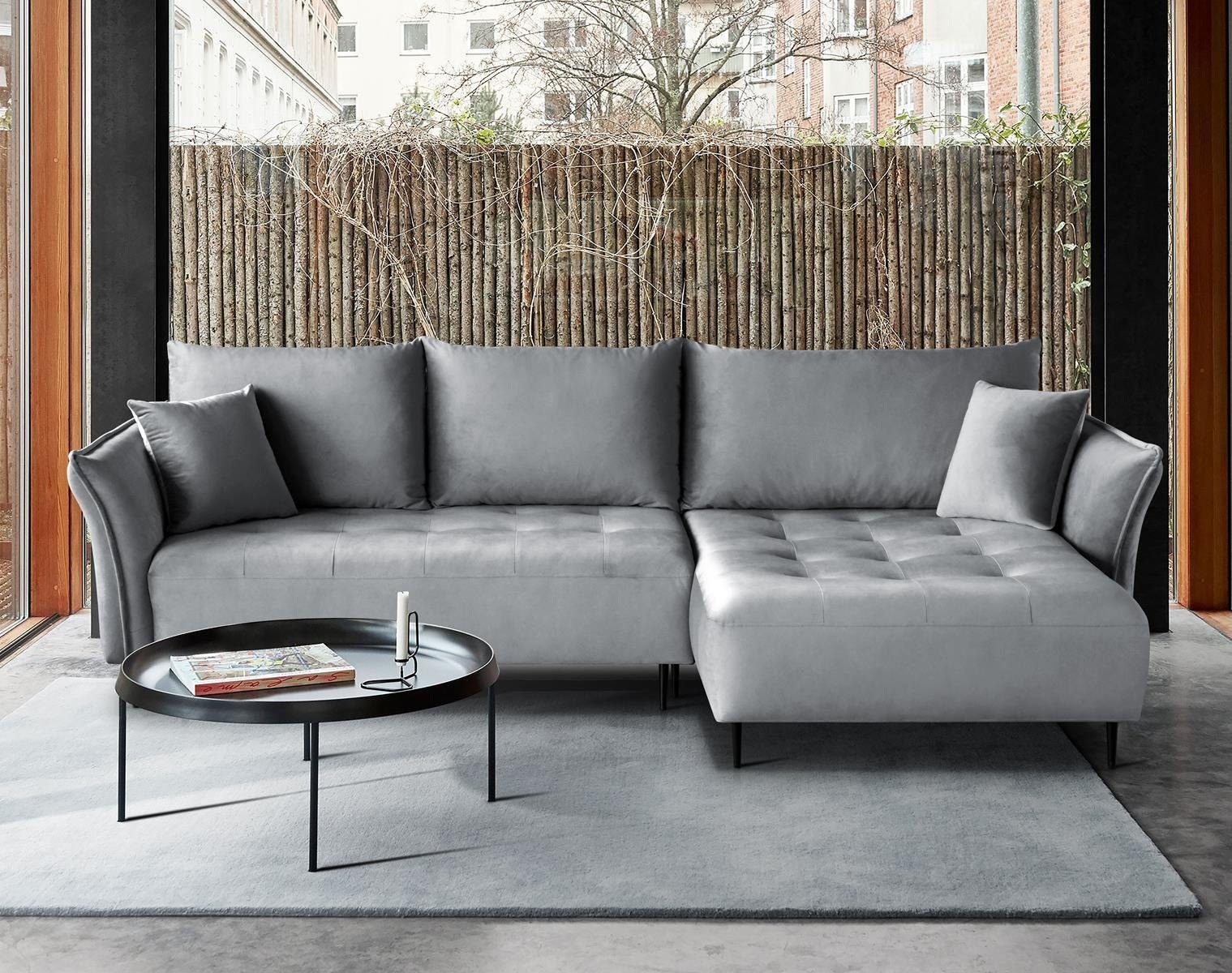 Beautysofa Polsterecke Bali Die Lieferung beinhaltet die Lieferung in die Wohnung, mit Schlaffunktion, Bettkasten, universelle Ottomane, Polsterecksofa mit schwarze Metallbeine,Schlafcouch, gesteppter Sitz, 3 große Rückenkissen