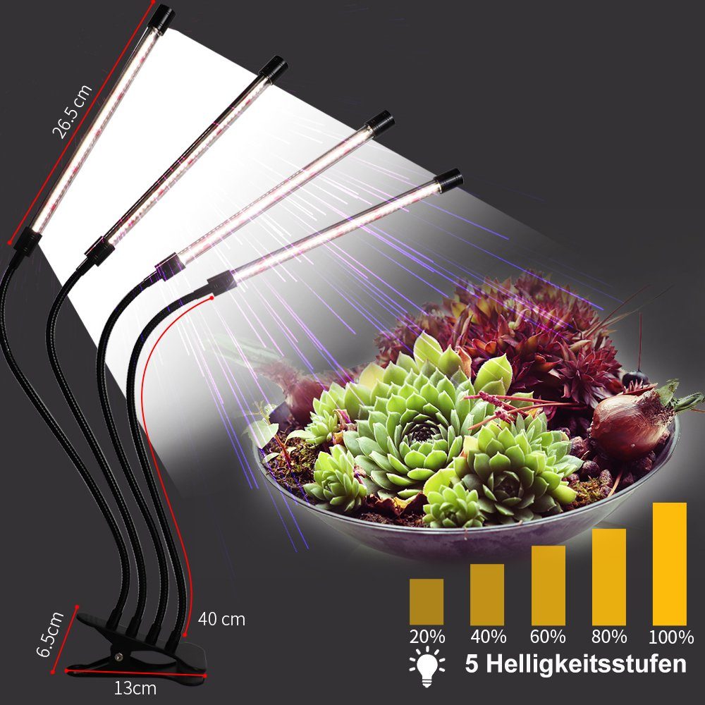 Rot, Pflanzenwachstumslicht Blumen Gemüse Kopf,Vollspektrum,Clip-On,USB,für LED, Tageslichtweiß, Pflanzen, 2/3/4 Pflanzenlampe Rosnek