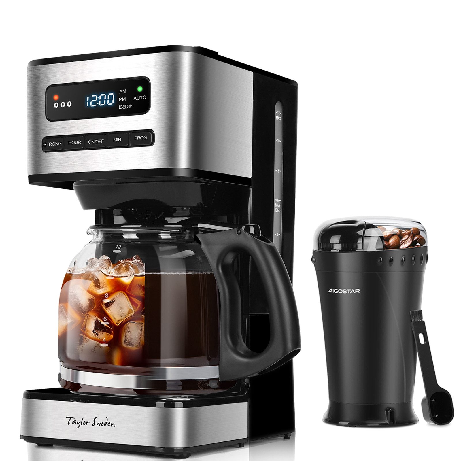 Taylor Swoden Filterkaffeemaschine Eiskaffee-Modus Kaffeemaschine, 1.8l Kaffeekanne, Wiederverwendbarem Filter, 1,8L, 24H Timer, Eiskaffee-Modus, 3 Stärkeauswahl Kaffeemaschine