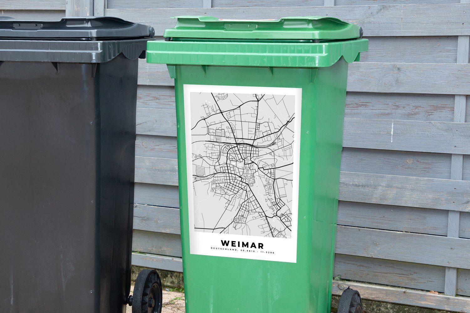 Weimar Abfalbehälter Container, Karte Stadtplan Mülleimer-aufkleber, Deutschland St), - Sticker, MuchoWow - (1 Wandsticker - Mülltonne,