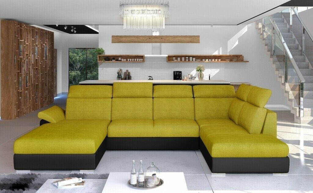 JVmoebel Ecksofa Ecksofa Stoff U-Form Sofa Couch Design Couch Polster Textil Modern, Made in Europe Gelb/Schwarz