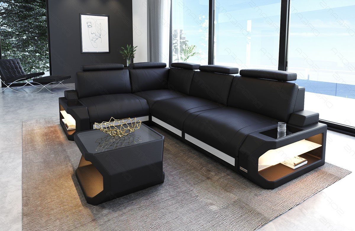 Sofa Dreams Ecksofa Leder LED-Beleuchtung Couch L Ledersofa L-Form Form Siena mit Ledersofa