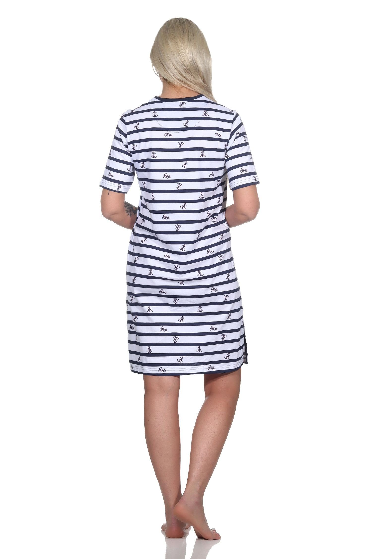 Normann Nachthemd Damen in in auch Optik Übergrössen kurzarm marine maritimer Nachthemd 