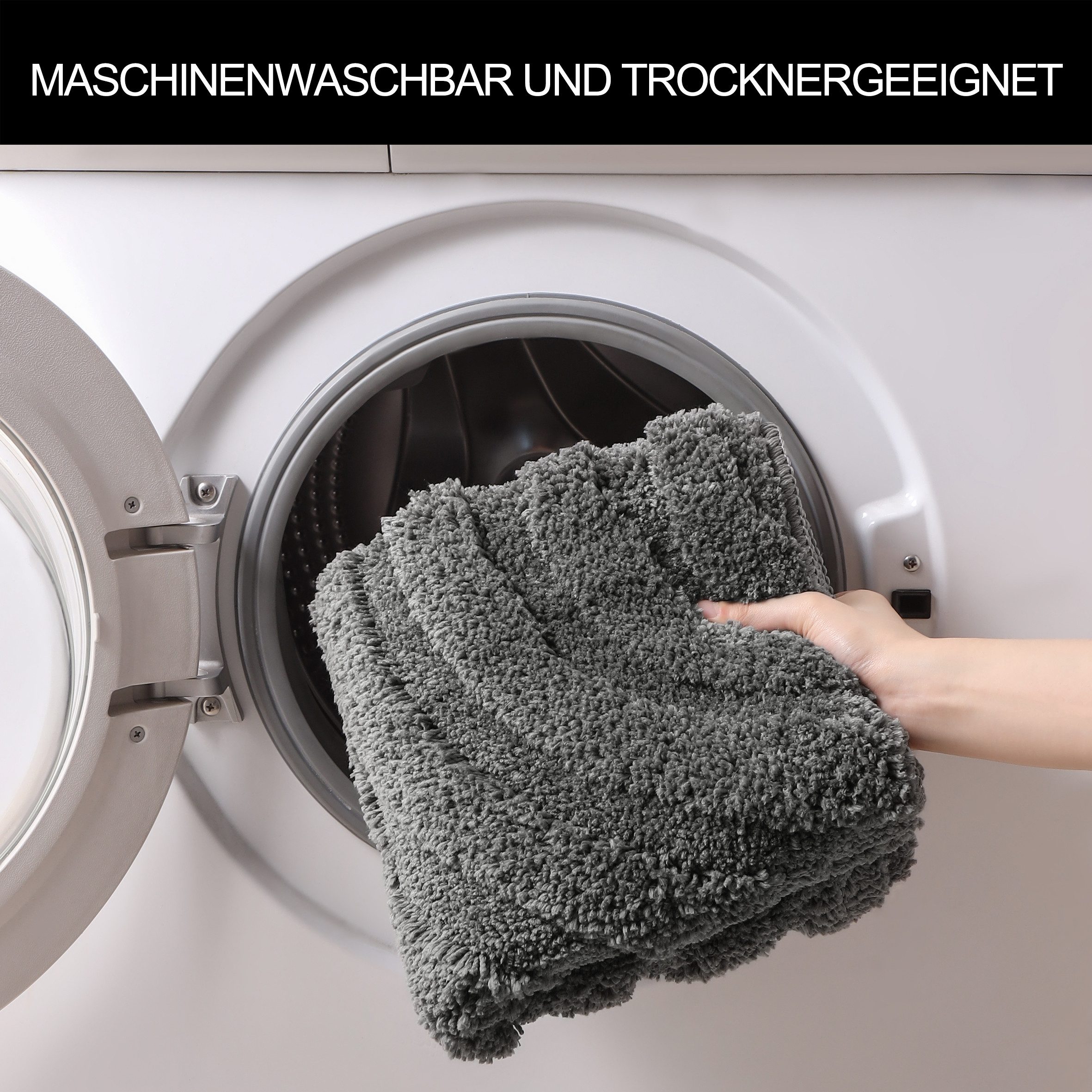 OTTO home Badematte Sanremo Scandi, Badvorleger, Badezimmer Teppich, Duschvorleger, Höhe 20 mm, rutschhemmend beschichtet, strapazierfähig, Polyester, halbrund, – Bild 5 von 5