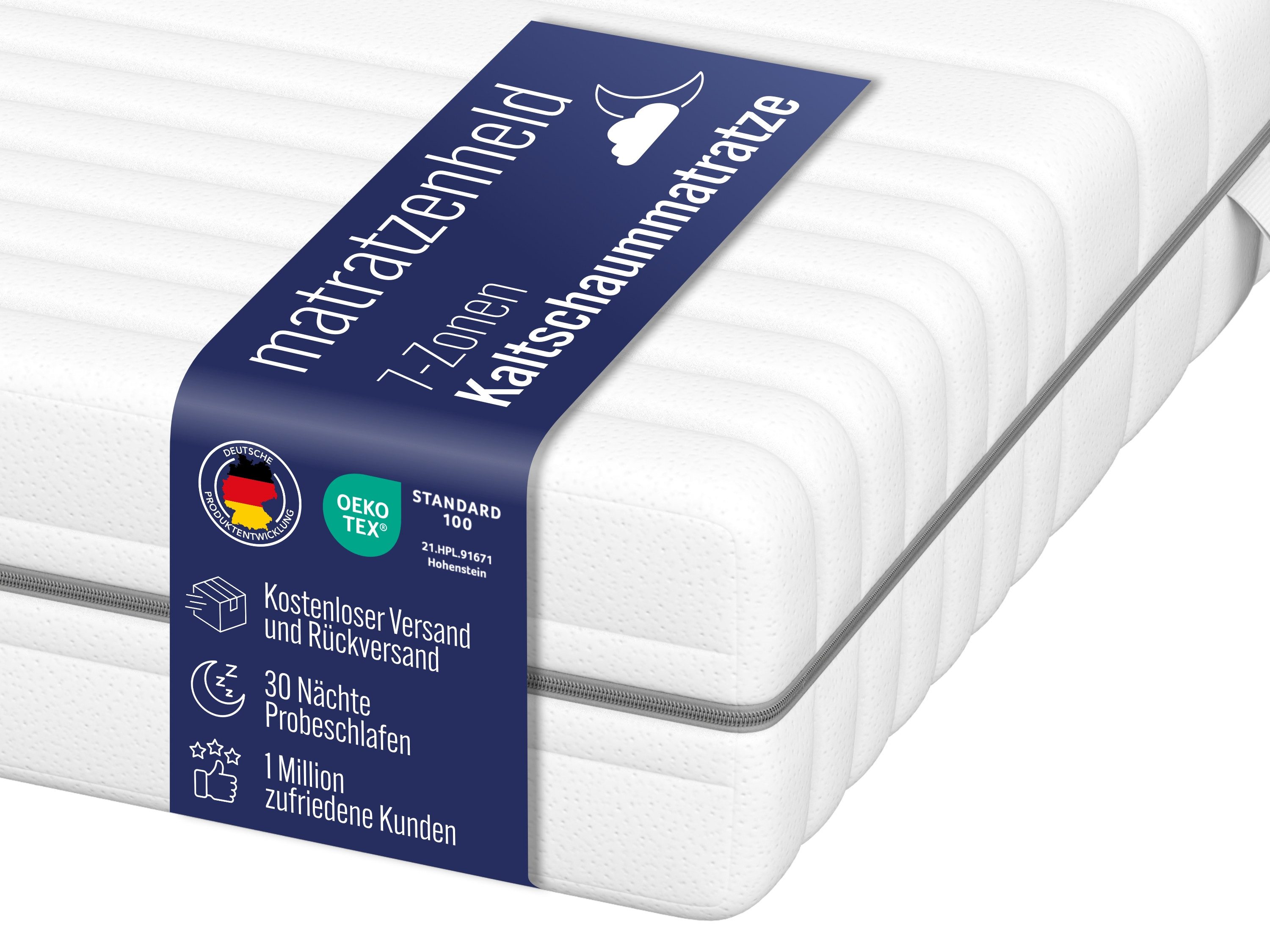 Kaltschaummatratze 7-Zonen Matratze Wellness - H2, H3, H4 & H5, Matratzenheld, 18 cm hoch, verschiedene Größen & Härtegrade - atmungsaktiv, allergikergeeignet