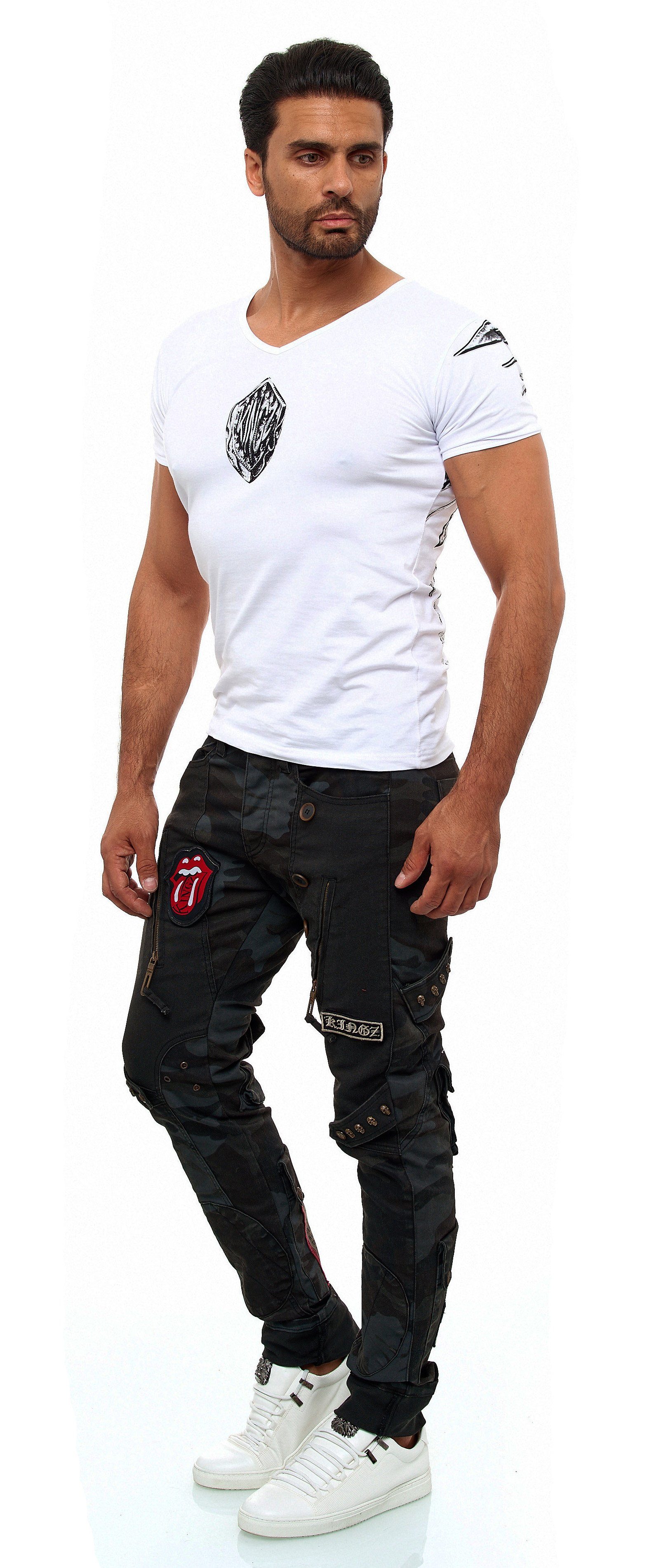 Jeans Bequeme KINGZ im stylischen Military-Look