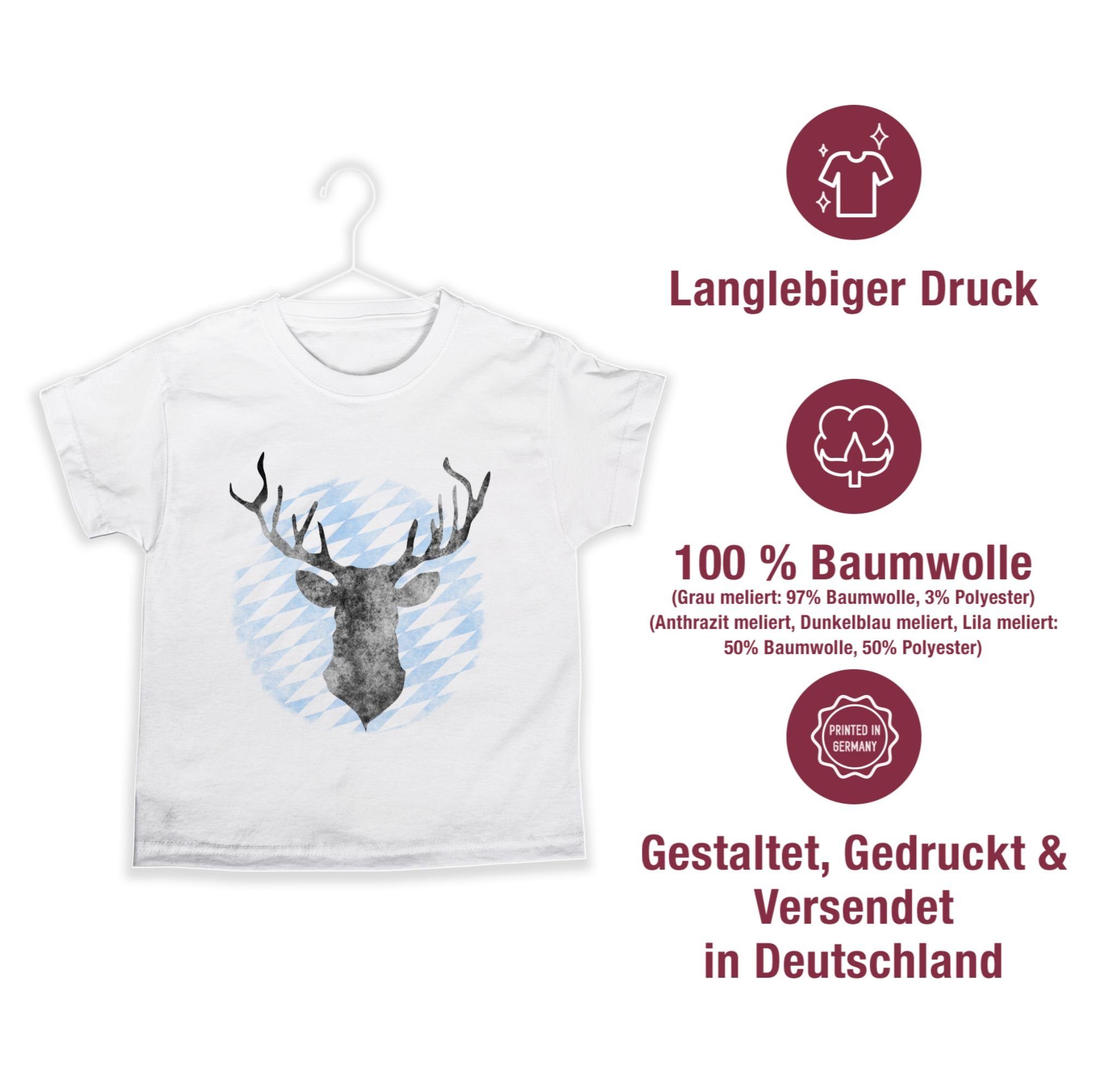 Bayern Oktoberfest T-Shirt Weiß 1 Hirsch Mode Shirtracer für Outfit Kinder