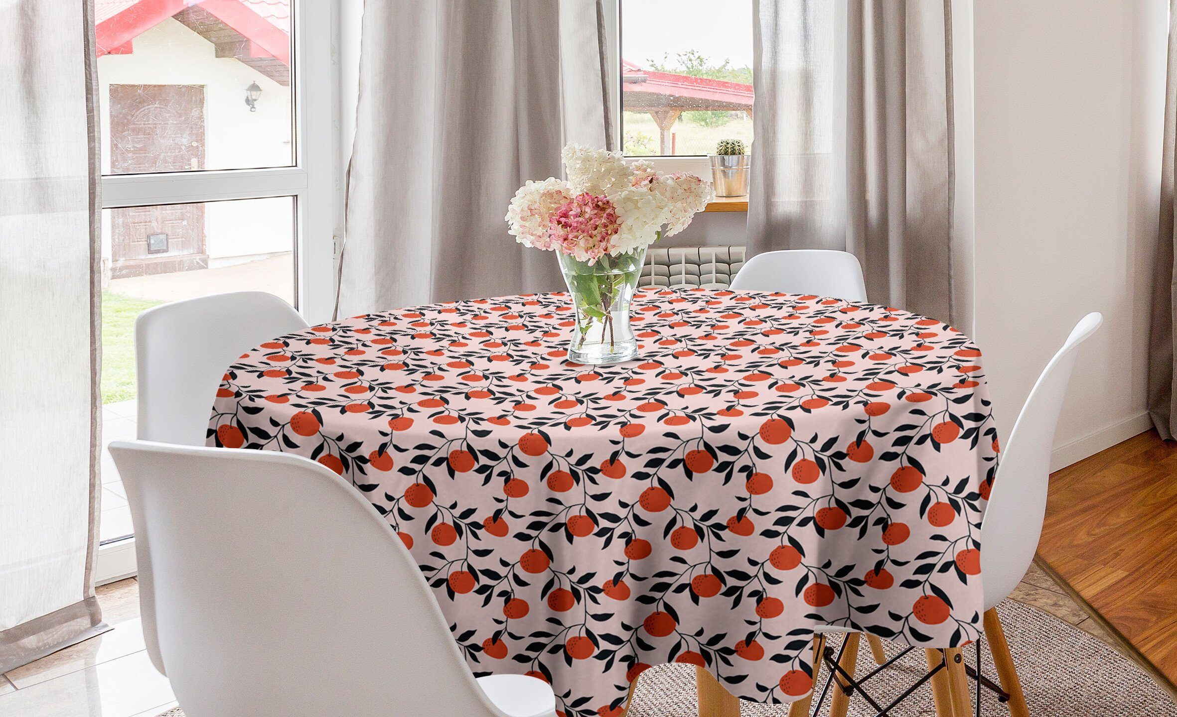 Abakuhaus Tischdecke Kreis Tischdecke Abdeckung für Esszimmer Küche Dekoration, Mandarine Mandarinen auf Branchen