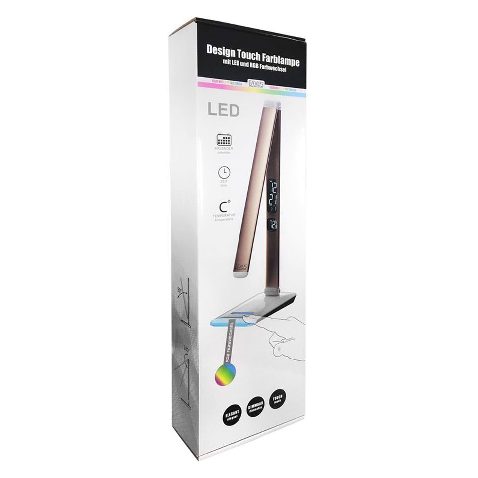 Temperaturanzeige, LED RGB-Farbwechsel Kalender Schreibtischlampe LED fest Kupferfarben mit integriert, Touch-Funktion, Schreibtischlampe & - Uhr, EAXUS LED mit Dimmbar,