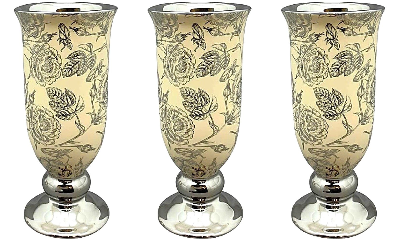 Exner GmbH Garten- & Wohnaccessoires Tischvase Vase Barock Antik Stil Rosenmotiv Glänzend Elegant 3er Set 20 cm (3 St), Barock Stil
