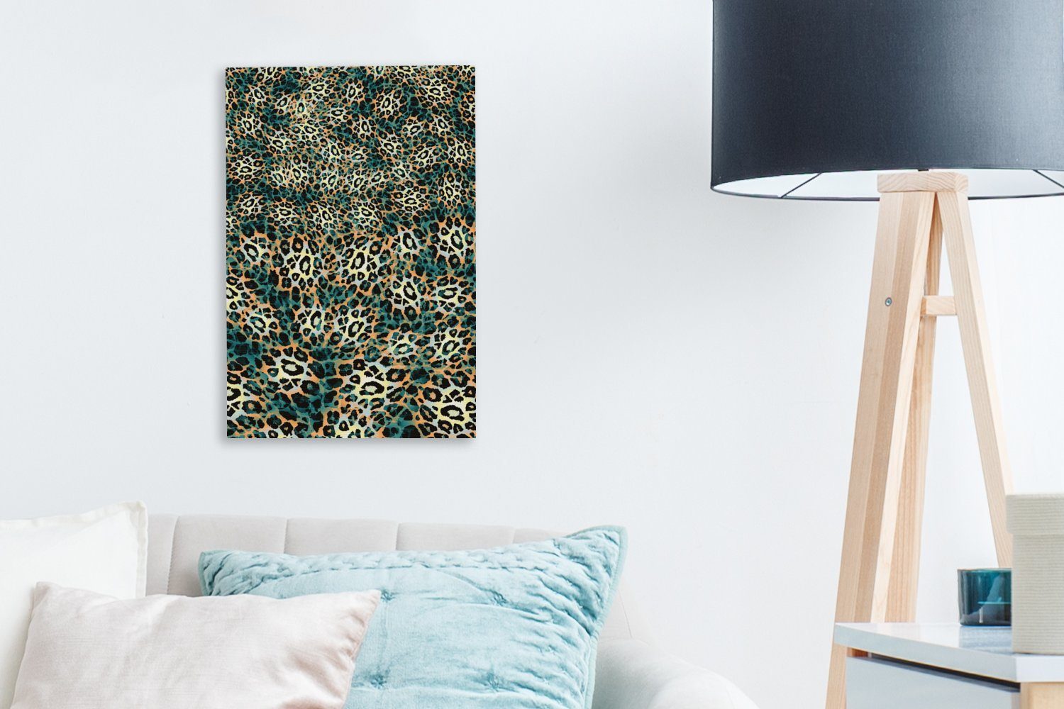 Leopard Mantel, - Leinwandbild (1 - Gemälde, St), Leinwandbild bespannt cm Design inkl. OneMillionCanvasses® fertig 20x30 Zackenaufhänger,