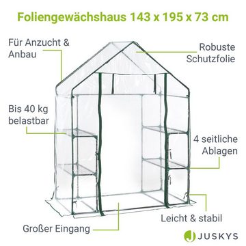 Juskys Foliengewächshaus, mit 4 Seitenablagen, je bis 40 kg, breiter Eingang, stabiler Stand