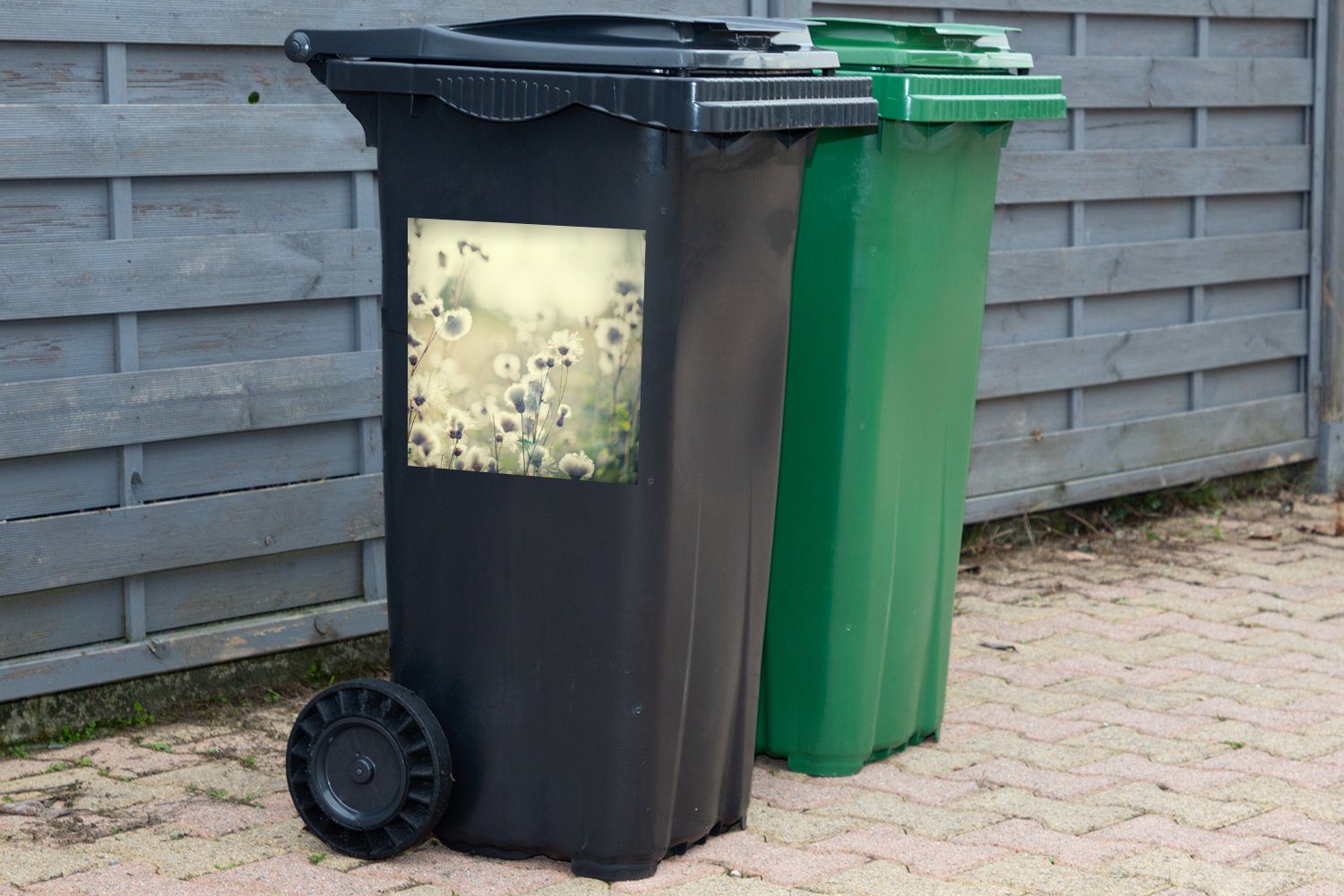 Mülltonne, Weiß (1 Sticker, - Abfalbehälter Mülleimer-aufkleber, Wandsticker MuchoWow Blumen Container, - Feld St),
