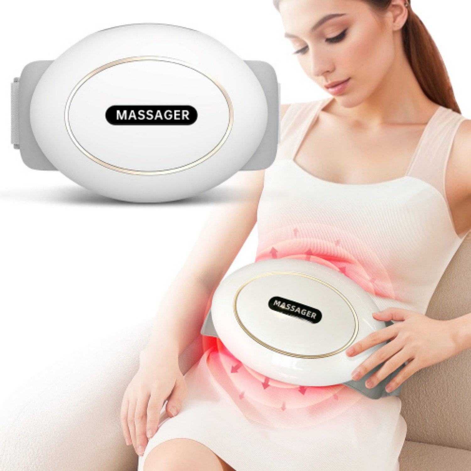 Fyrove Massagegerät Tragbares Bauchmassagegerät mit 2 Modi, rotem Licht, Erhitzung, Set