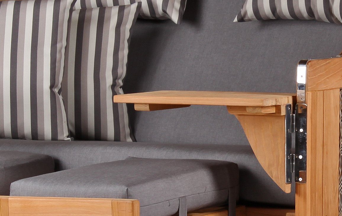 bene living Strandkorb Ammersee Grande XL Teak - PE grau - Modell 544, BxTxH: 142x95x165 cm, Volllieger ca. 175 Grad, Ostsee-Strandkorb Komplettset, inkl. Liftersystem und Bullaugen