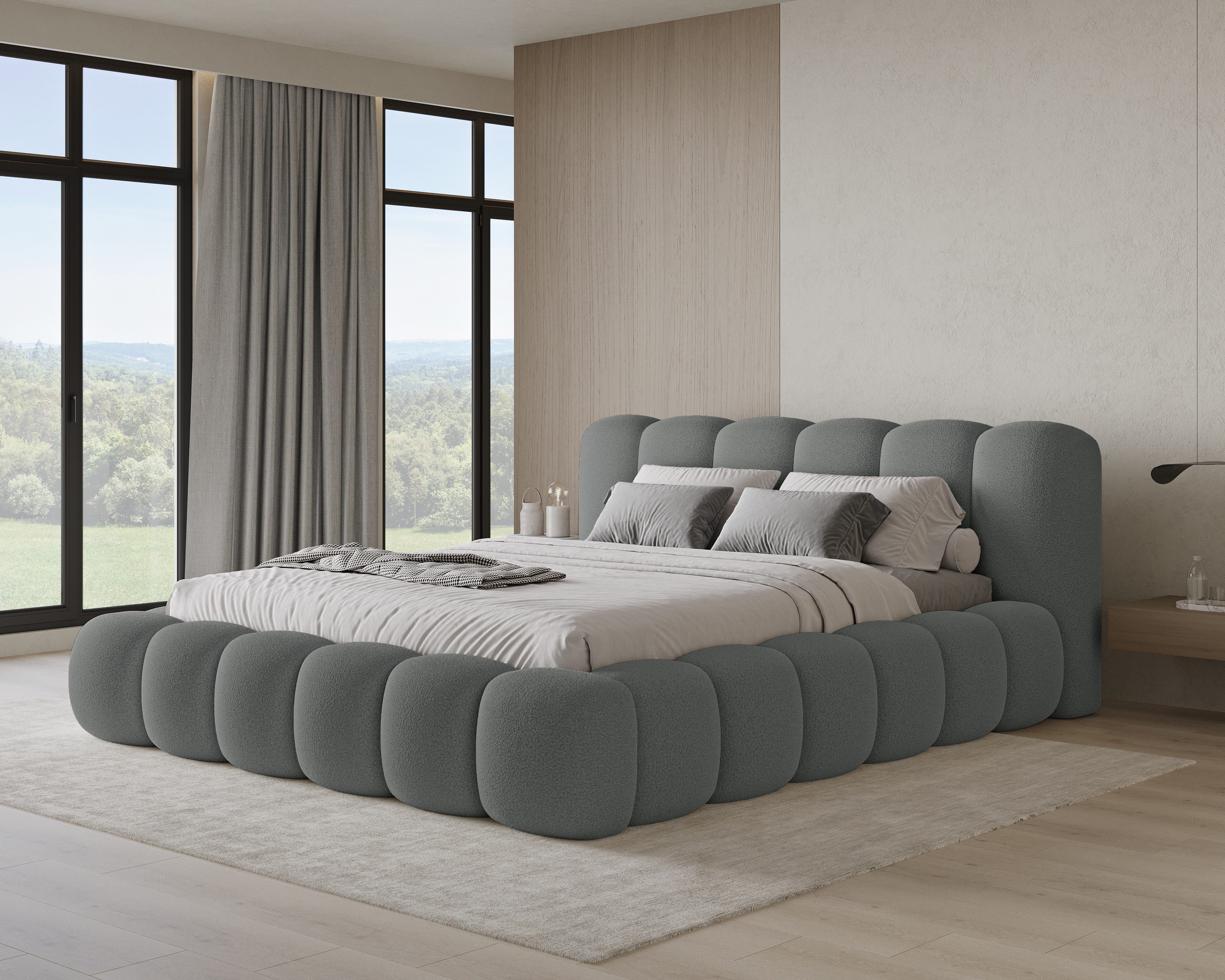 Chilly Möbel Polsterbett Stone Dunkelgrau Bouclé Stoff 200x200 cm mit Staur günstig online kaufen