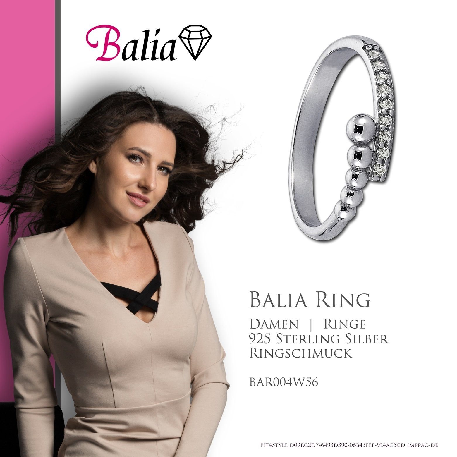 Balia Silberring Balia Ring für Damen mit weißen Zirkonia (Fingerring), Damen Ring Kugeln, 56 (17,8), 925 Sterling Silber