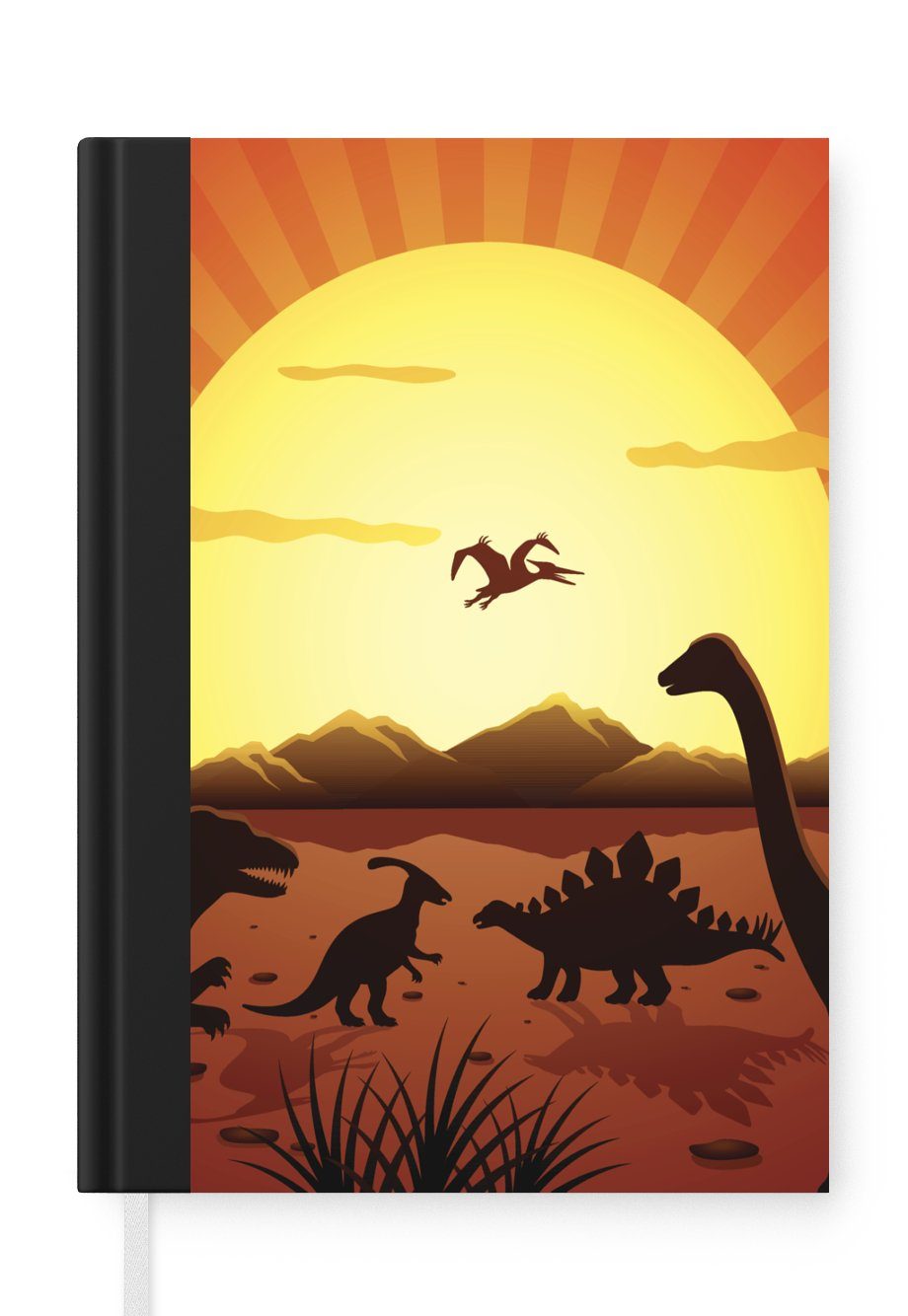 MuchoWow Notizbuch Dino - Sonne - Natur - Zeichnung - Kinder - Jungen, Journal, Merkzettel, Tagebuch, Notizheft, A5, 98 Seiten, Haushaltsbuch