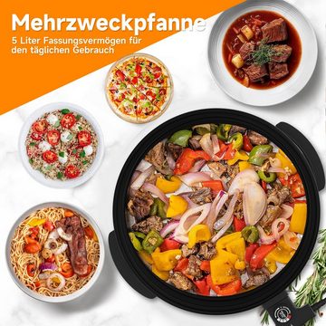 Scheffler Elektrische Pizzapfanne Elektrische pfanne elektrisch Pizzapfanne 30cm Elektropfanne mit decke, 1500,00 W, mit Antihaftbeschichtet,5 Einstellbare Temperaturen, 5L/8L/13L