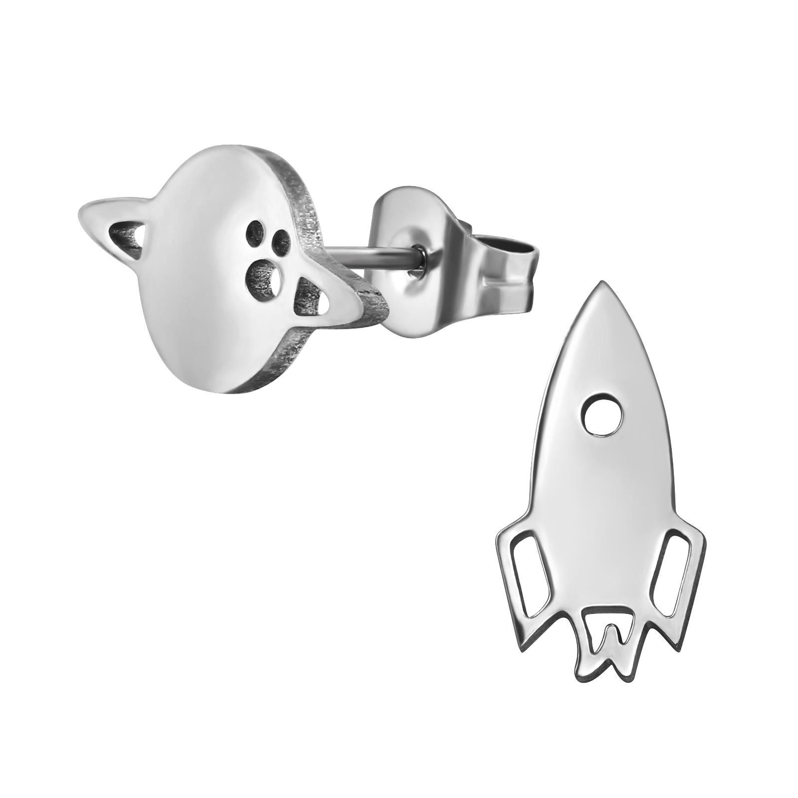 Monkimau Ohrring-Set Rakete und Saturn Kinder Ohrringe Chirurgenstahl Geschenk, Hypoallergen