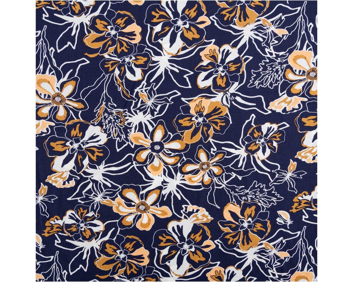 Thumbnail - SCHÖNER LEBEN. Stoff Viskose Stoff Popeline Blumen dunkelblau braun 145cm Breite, allergikergeeignet