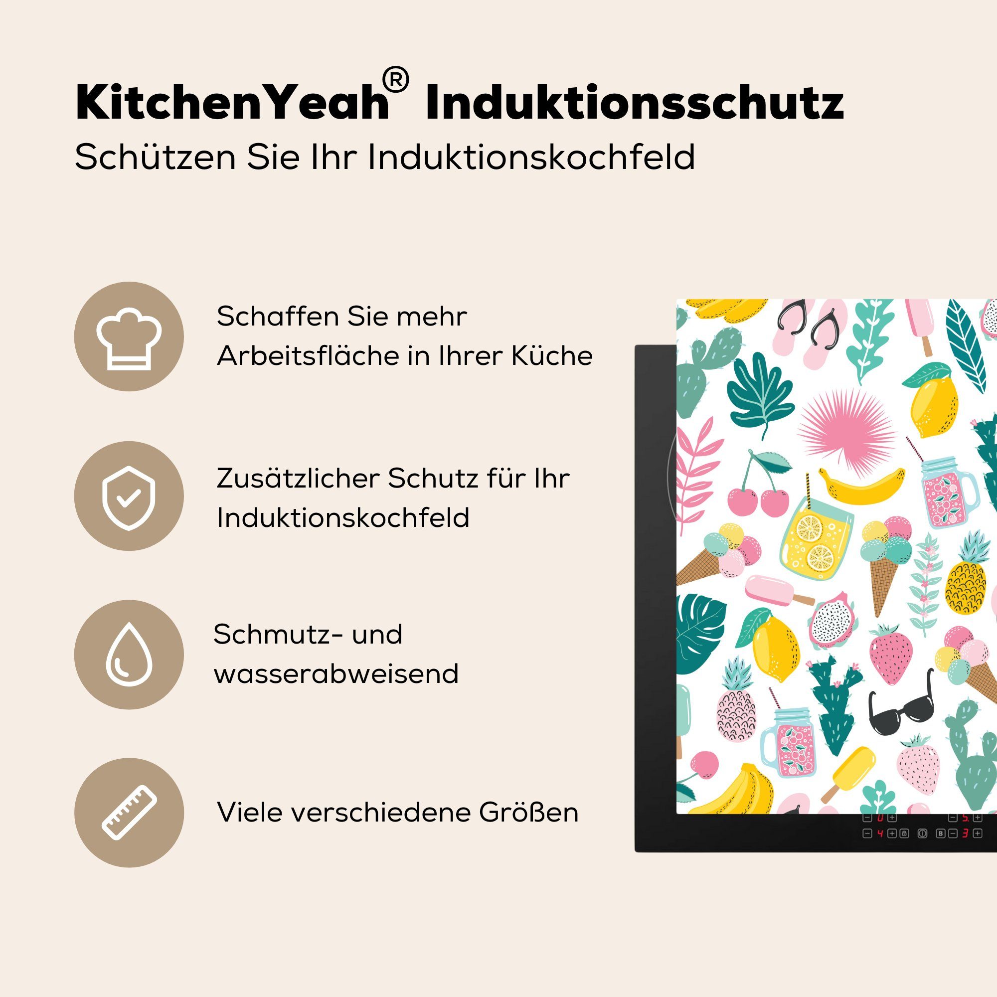 für - MuchoWow Elemente küche Sommer Muster, Ceranfeldabdeckung, - Vinyl, (1 Arbeitsplatte Herdblende-/Abdeckplatte tlg), 78x78 cm,