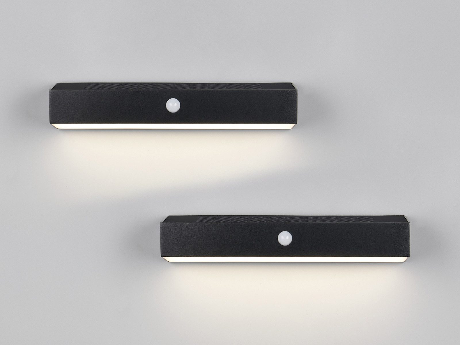 Reality Leuchten LED Solarleuchte, Bewegungsmelder, LED fest integriert, Neutralweiß, 2er SET Solar Außen Wand-Leuchten, Akku auch per USB aufladbar B: 30cm