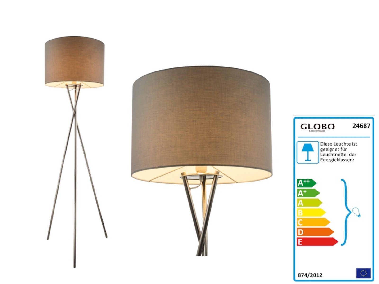 Bogenlampe Wohnzimmer Stehlampe Schwarz Weiß Grau Stehleuchte Dreiflammig Stoffschirm, 3x E27 Lxh 100 X 190 Cm