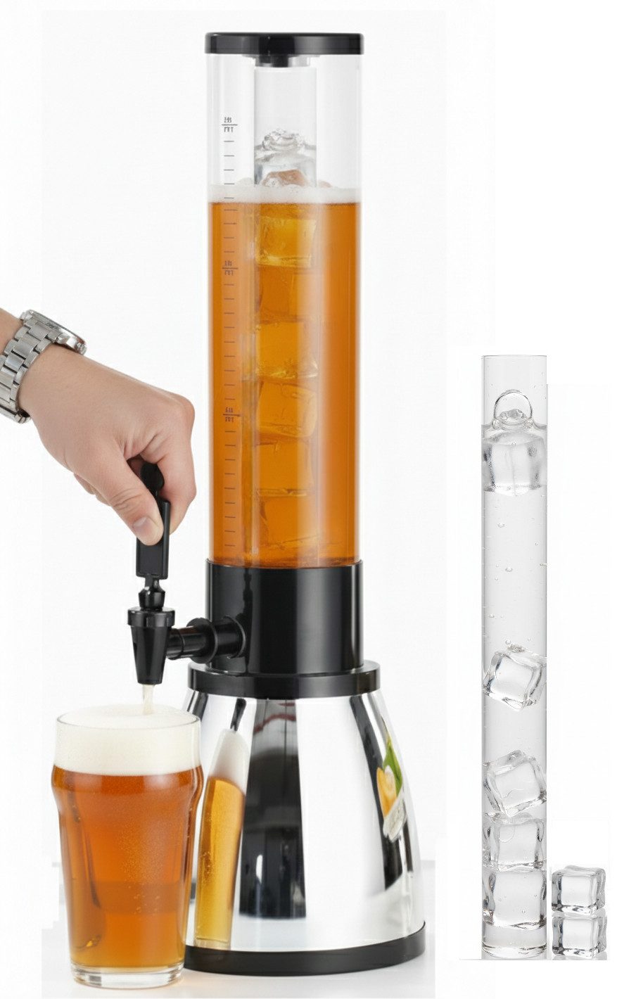 Cheffinger Getränkespender XL Getränkespender + Eiswürfelrohr Bier Wasser Saft Cocktail Party