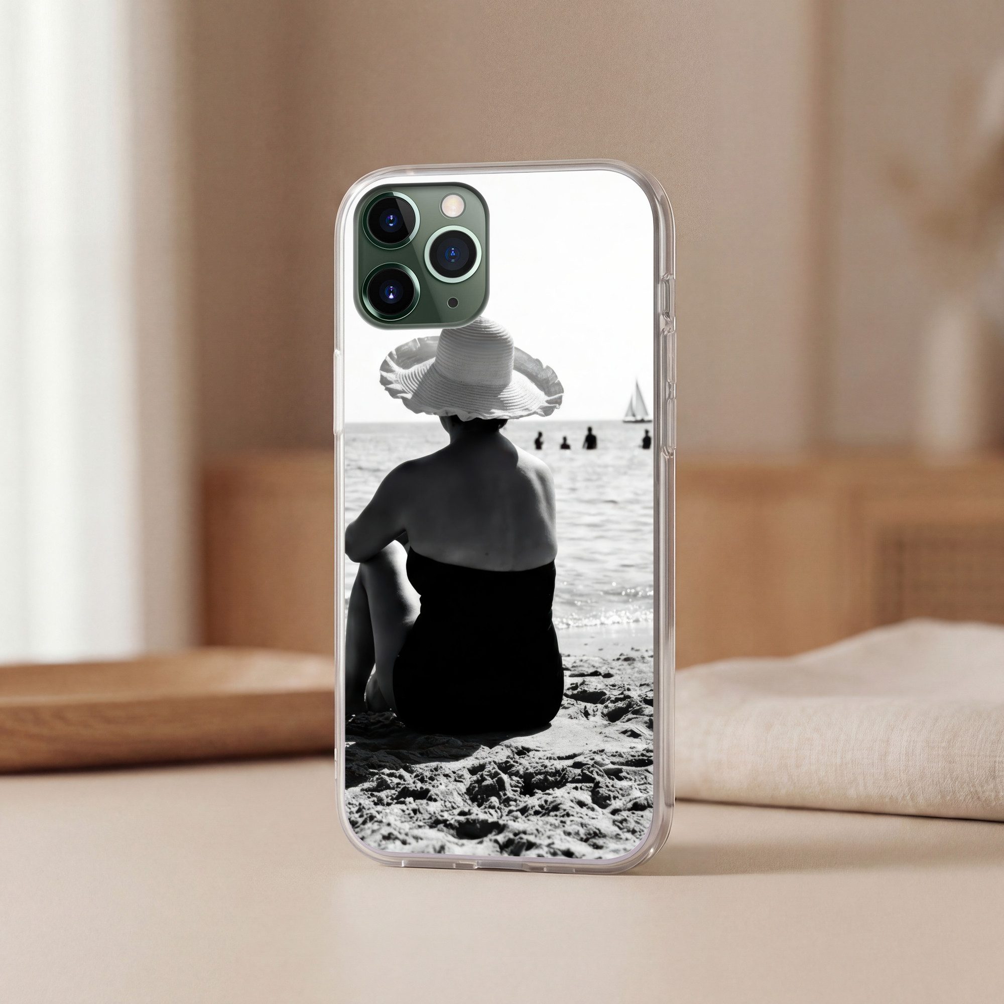 MuchoWow Handyhülle für Apple iPhone 11 Pro Frauen - Sonnenhut - Strand - Schwarz - Weiß, Smartphone-Bumper, Print, Handy Schutzhülle Dünn
