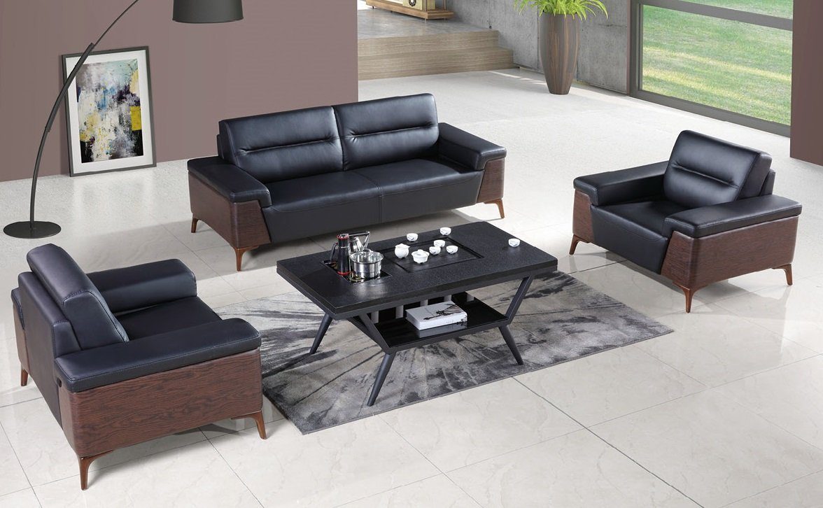 JVmoebel Sofa Schwarze Sofagarnitur Luxus Büromöbel Made in Sitzer Neu, Europe 3+1+1 Modern