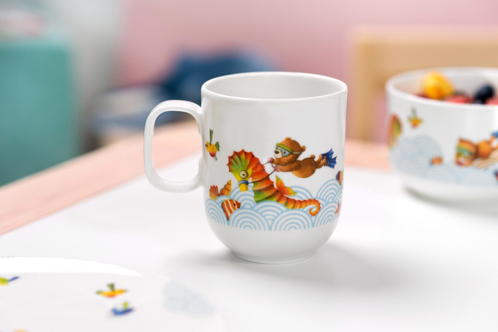 Villeroy & Boch Becher Happy as a Bear Kinderbecher mit Henkel groß 0,28l, Premium Porcelain