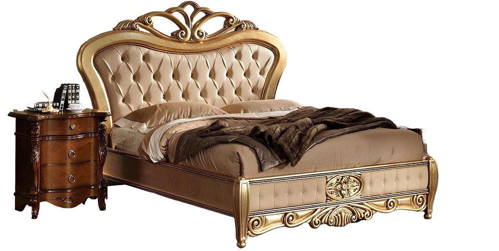 Xlmoebel Bett Goldenes Chesterfield-Bett aus massivem Barockholz - Doppelbett im (Bett), Hergestellt in Italia