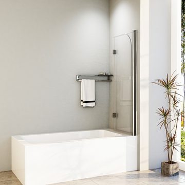 Hopibath Duschwand für Badewanne Chrom 120x140 110x140 100x140, 6mm beidseitig NANO Glas, (Badewannenaufsatz 2 teilig faltbar, Klarglas), Verstellber Aluprofile, 180° schwenkbar