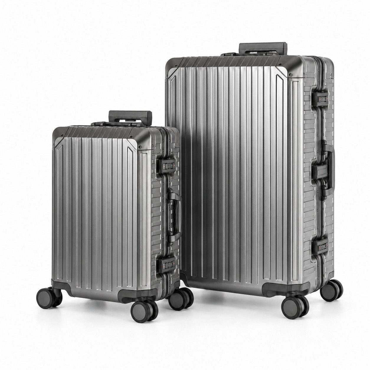 Travelhouse Kofferset 100% Aluminium TOKYO - verschiedene Farben, 4 Rollen, (2 tlg., S+L), mit stabilem Aluminium-Gehäuse, mit verstärkten Ecken