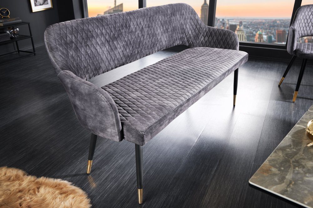 riess-ambiente Sitzbank PARIS 160cm grau / schwarz (Einzelartikel, 1-St), Esszimmer · Samt · Metall · Rückenlehne · Schlafzimmer · Retro Design