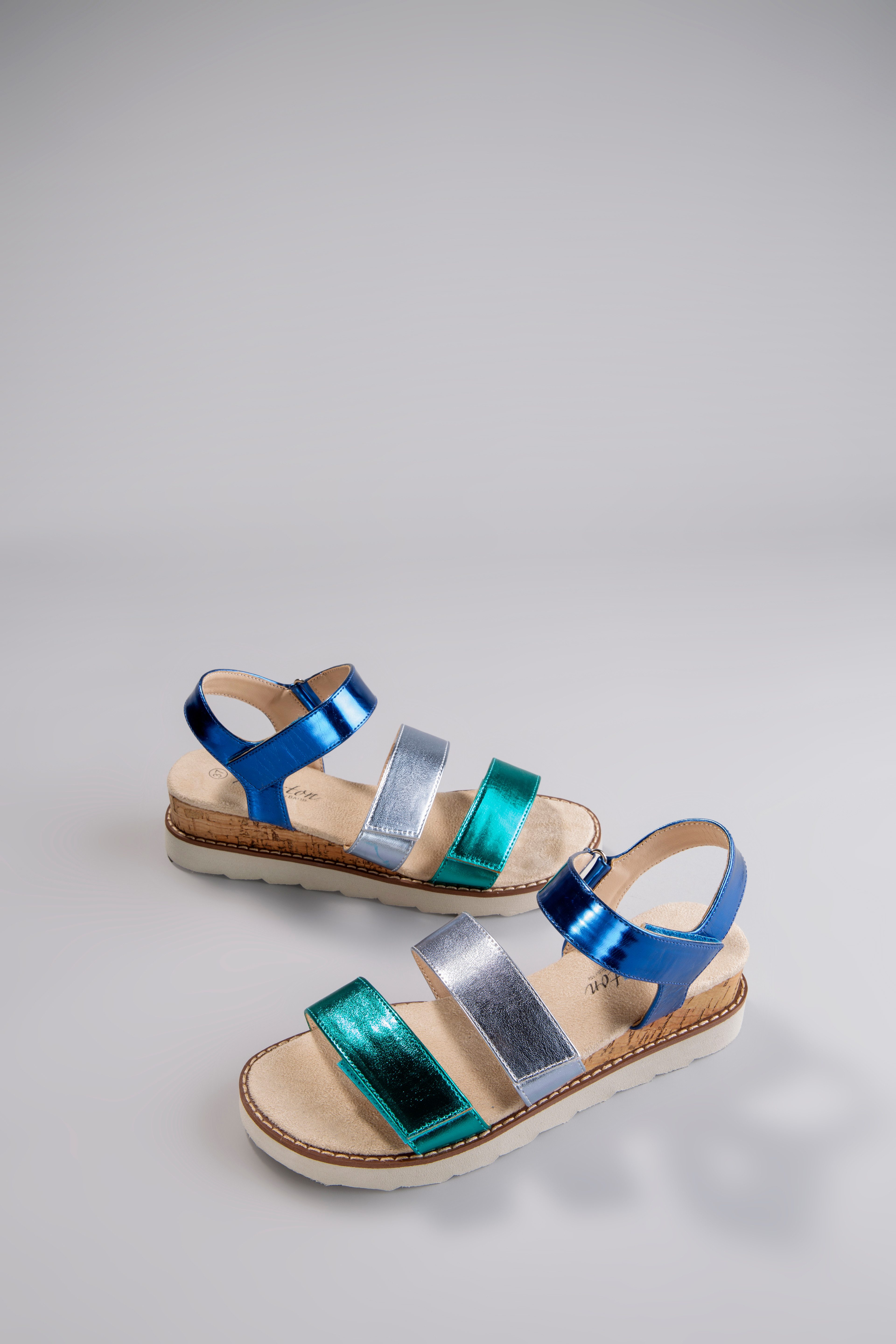 Aniston SHOES Keilsandalette, Sandale, Sommerschuh, Klettschuh, Metallic-Op günstig online kaufen