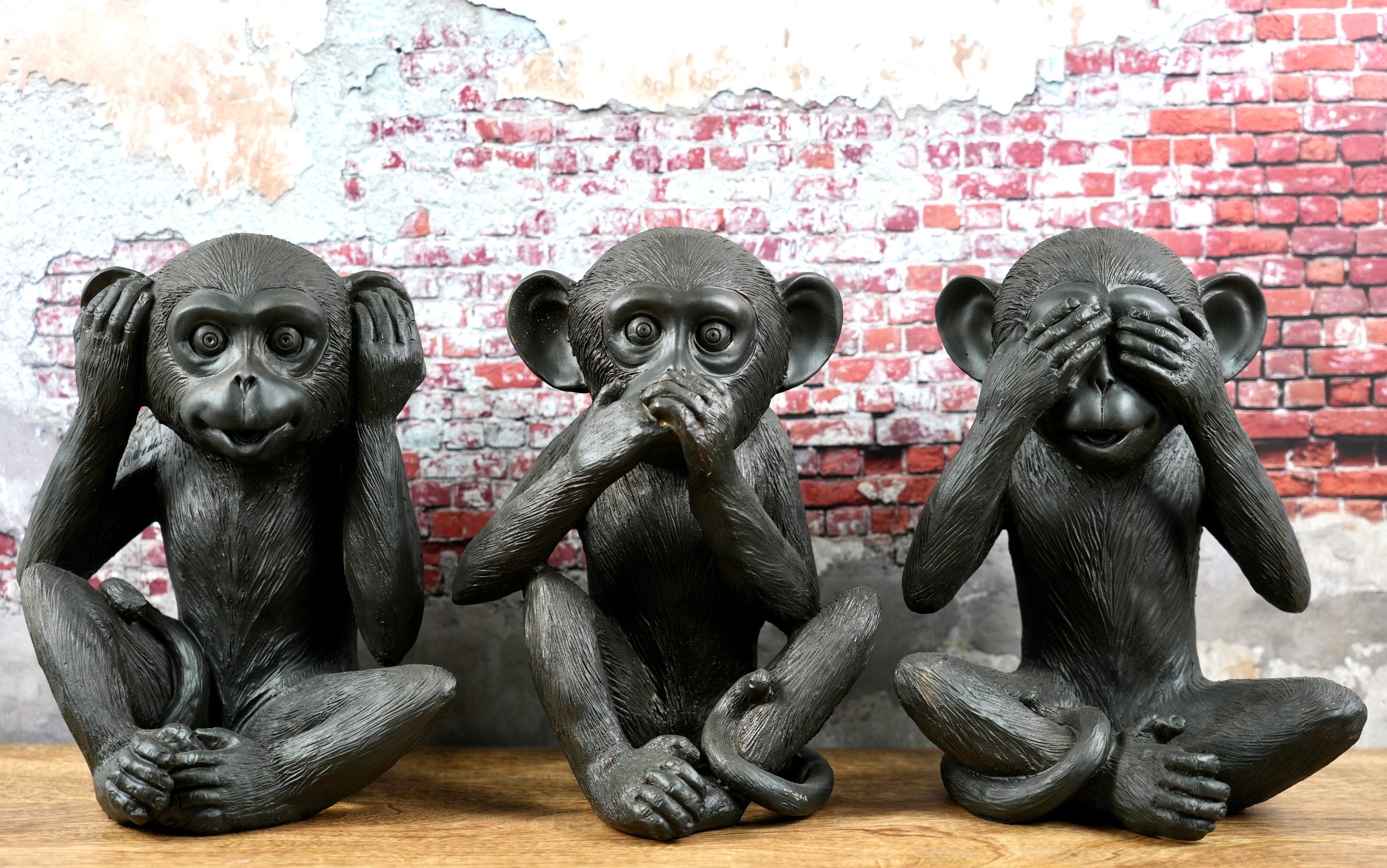 Skulptur 3 Affen Figuren Nichts Hören Nichts Sehen Nichts Sagen Höhe 23cm