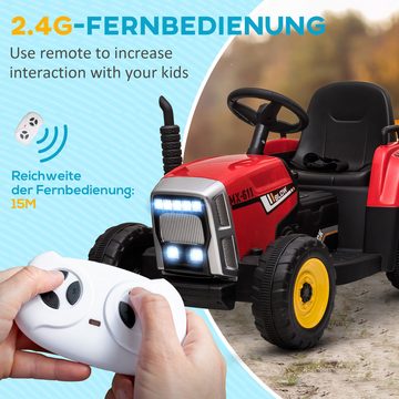 HOMCOM Elektro-Kinderauto Elektrischer Traktor, mit Anhänger, mit Fernbedienung, Belastbarkeit 30 kg, (2-tlg), für Garten, Balkon, Rot