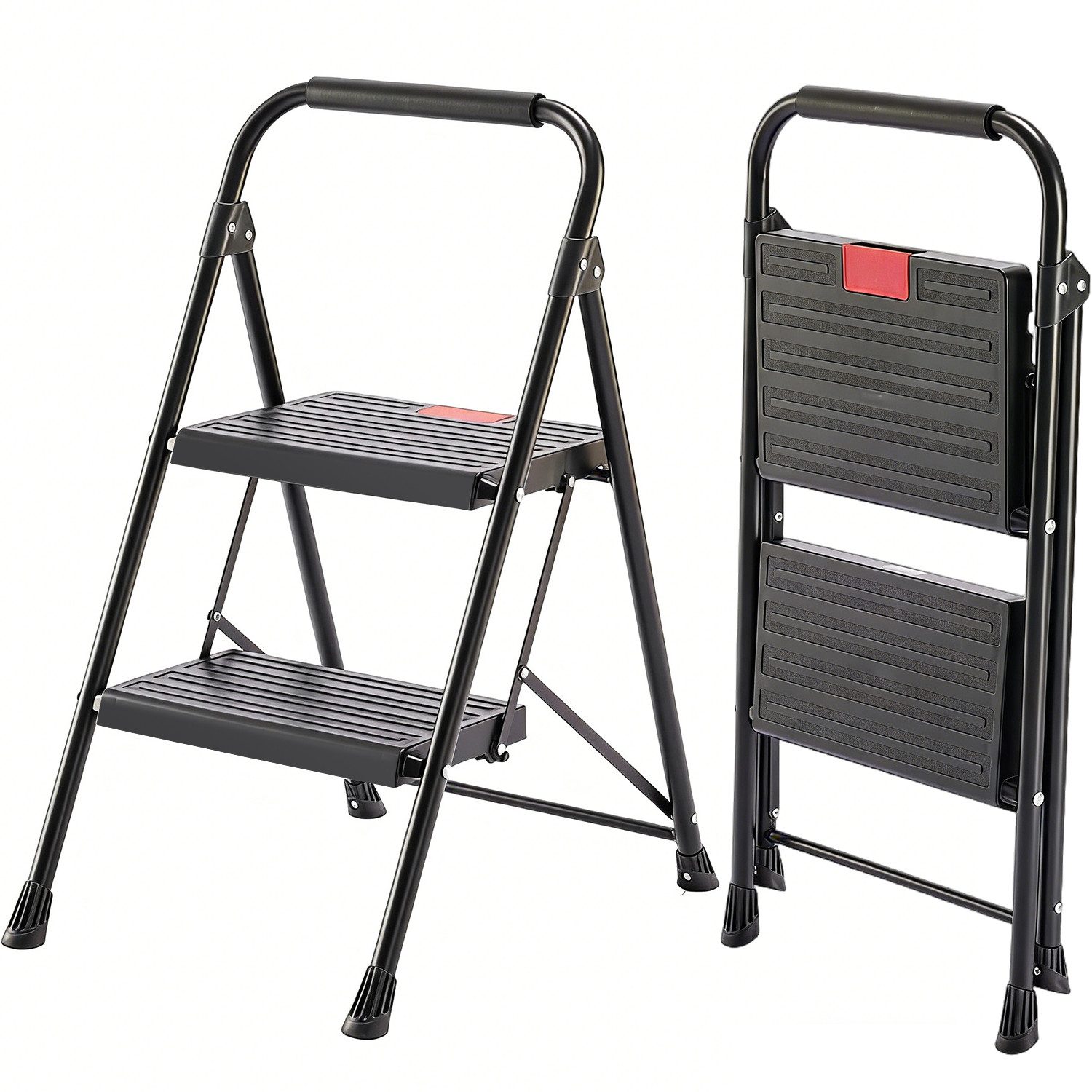 DUMOS Trittleiter klappbar, Leiter mit breiten rutschfesten Pedalen, 2-stufige Klappleiter