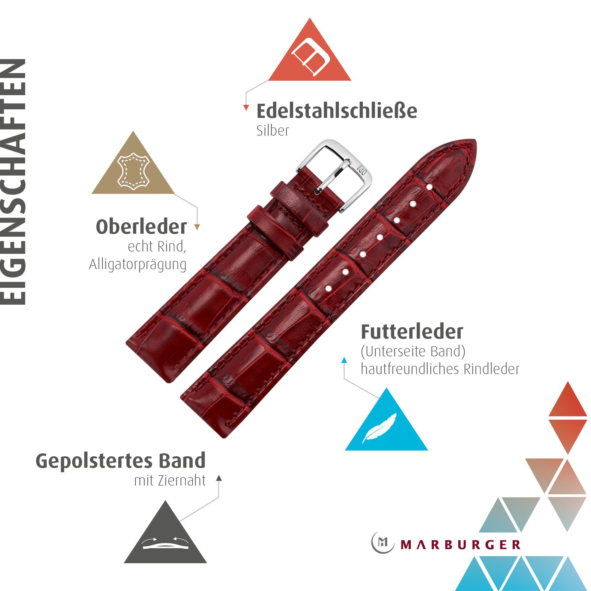 MARBURGER Uhrenarmband 18mm Leder Alligator Prägung