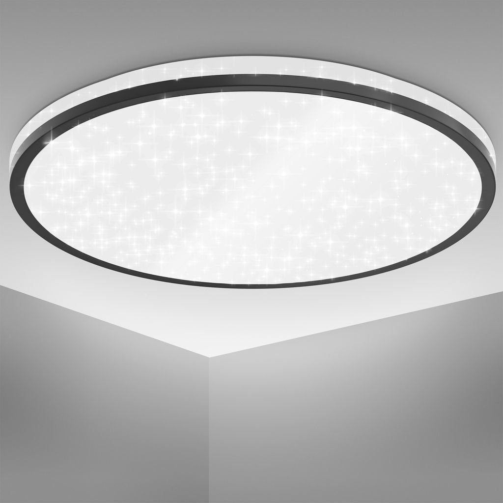 Neutralweiß, - integriert, LED B.K.Licht Deckenleuchte Ø33 schwarzer BKL1523, Weiße 4.000K Deckenlampe LED 18W Rand Licht Sternenhimmel fest Leuchte cm indirektes