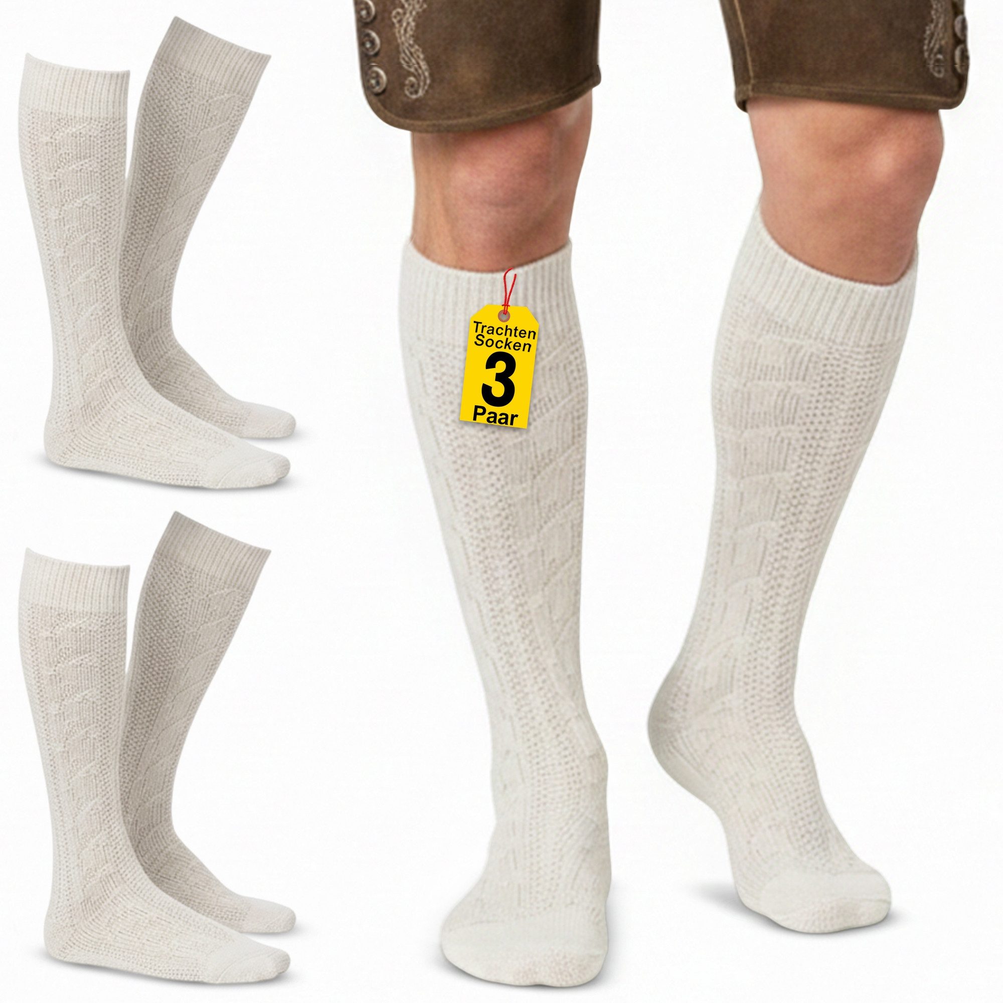 German Wear Trachtensocken GW200 3xPaar (3er-Pack) Trachtensocken Trachtenstrümpfe Zopfmuster 40cm