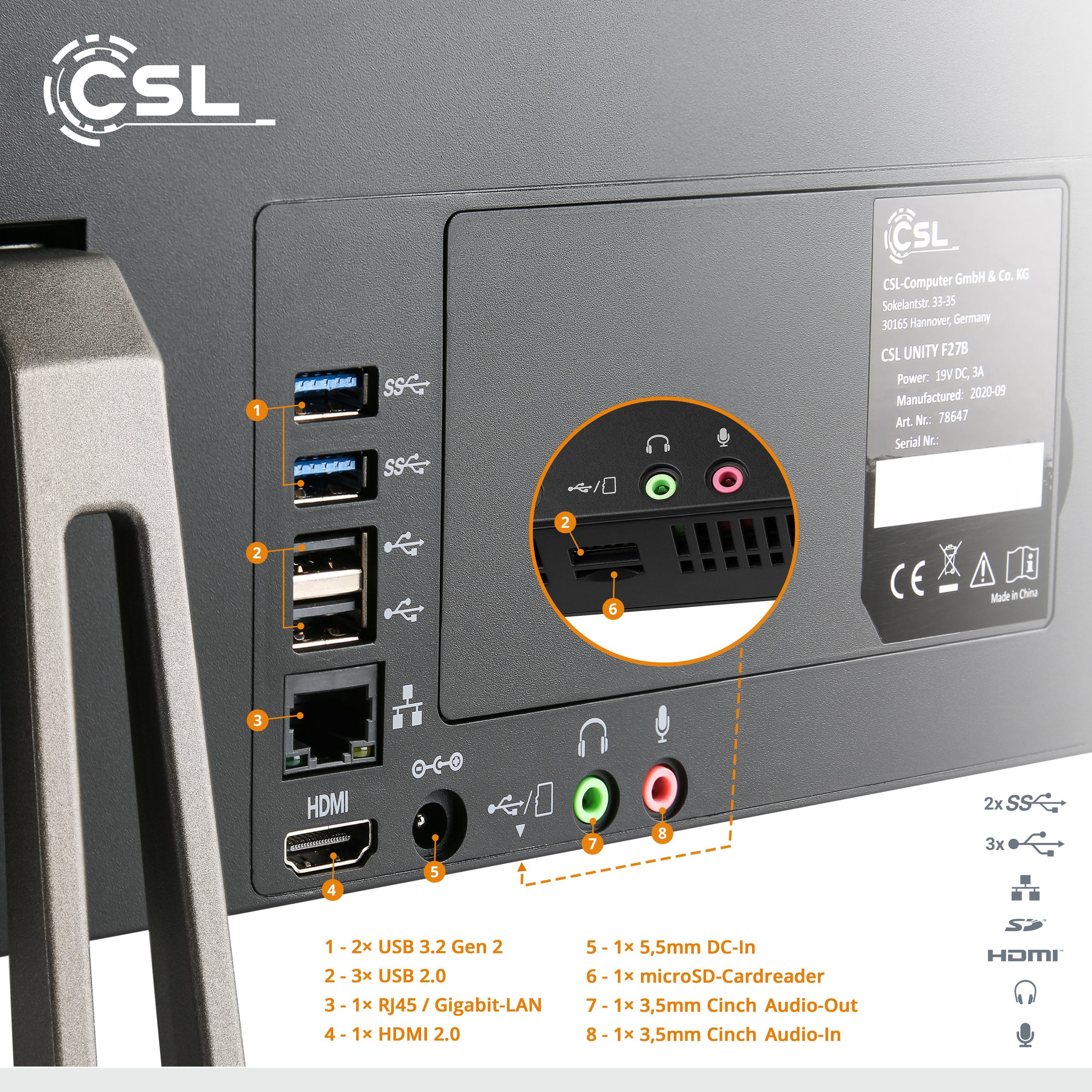 CSL Unity F27-JLS PC (27 Zoll, SSD, N5100, UHD 8 RAM, Graphics, passiver schwarz Intel® CPU-Kühler) Intel® Celeron GB 512 GB